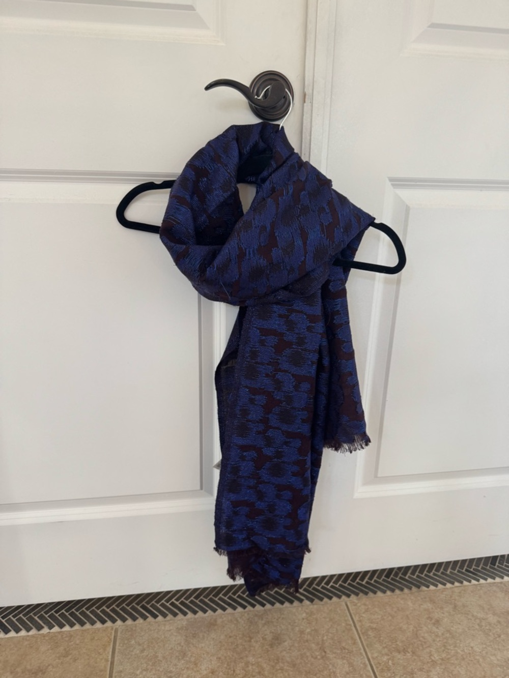 J. Crew Cobalt Blue and Burgundy Patterned Lightweight Scarf